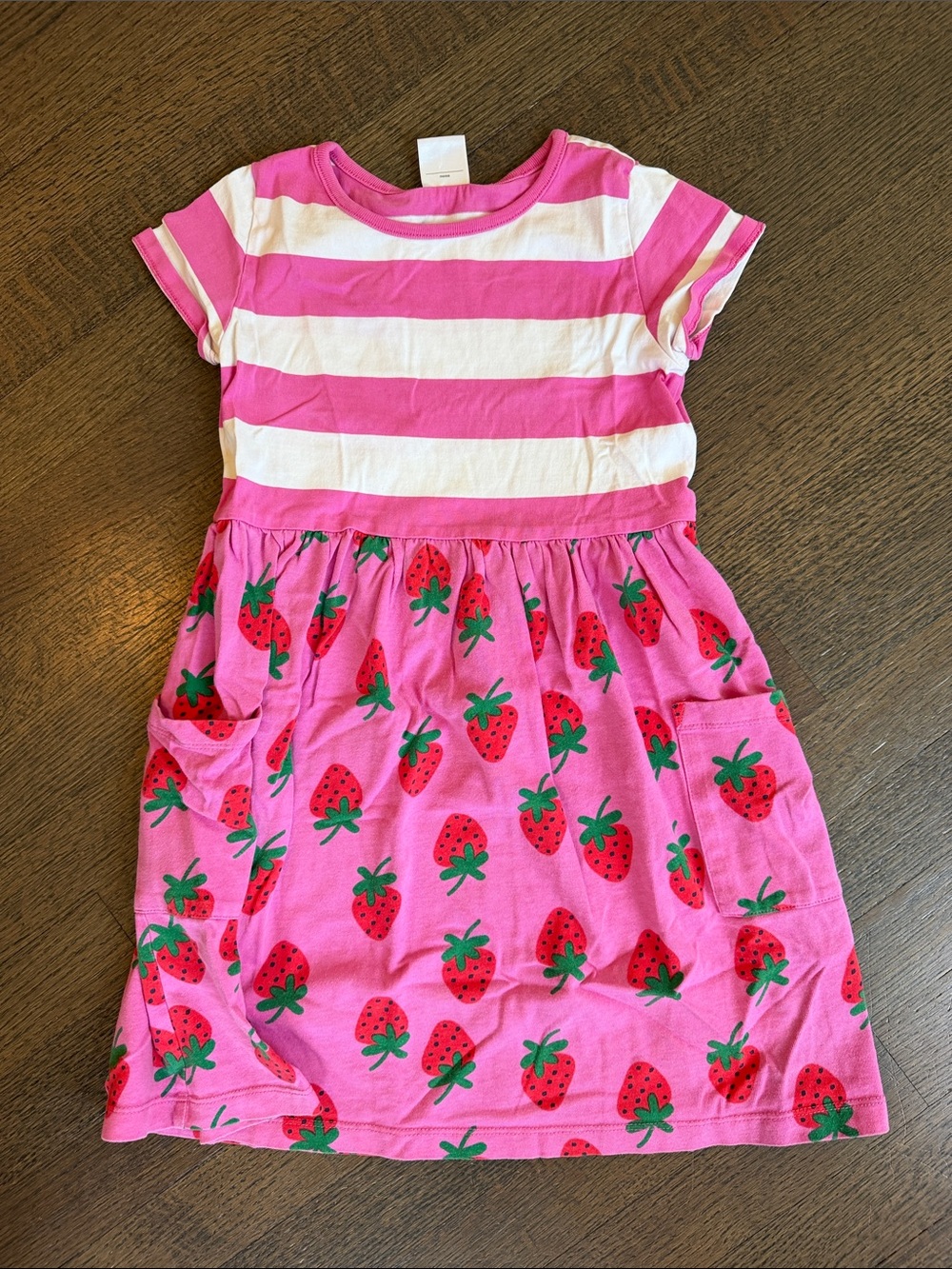 Hanna Andersson Pink & White Striped/ Strawberry Print T-Shirt Dress
